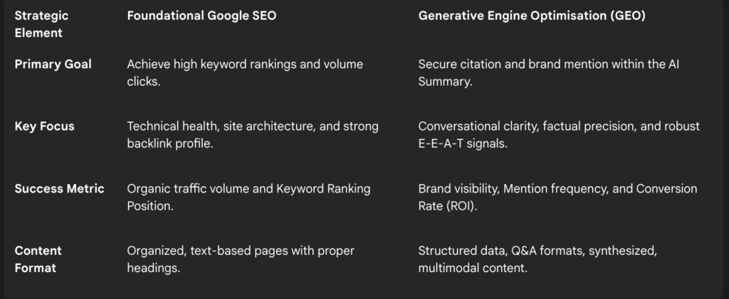 SEO vs. GEO: Optimizing for Traditional Ranking vs. AI Citation