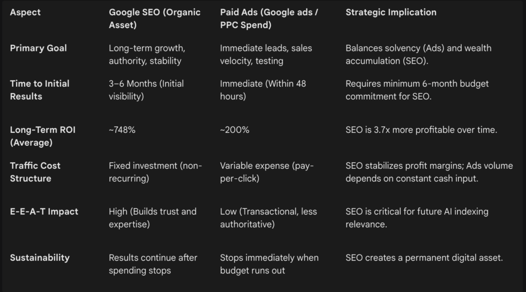 Table of metrics comparison