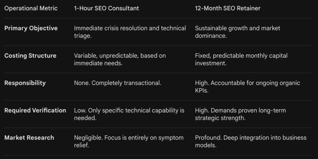 Compilation of Metric between 1 hour and 12 months SEO Consultant