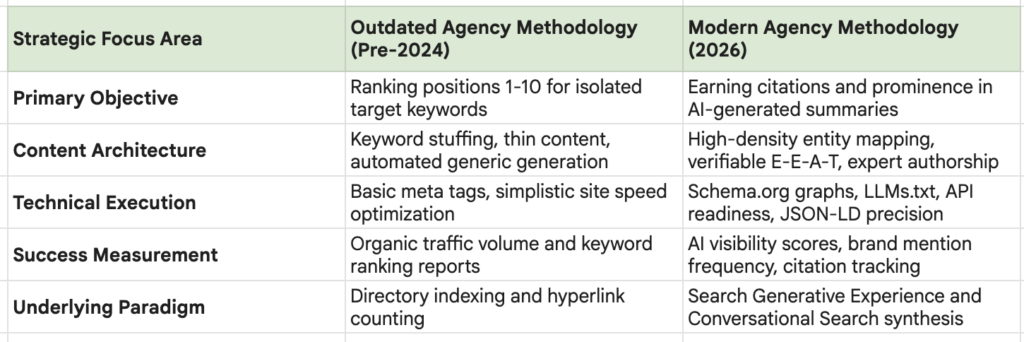 strategic divergence between obsolete methodologies and modern, AI-adapted frameworks
