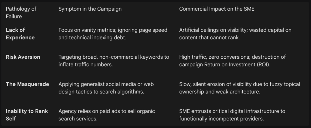 Pathology of Failure in SEO