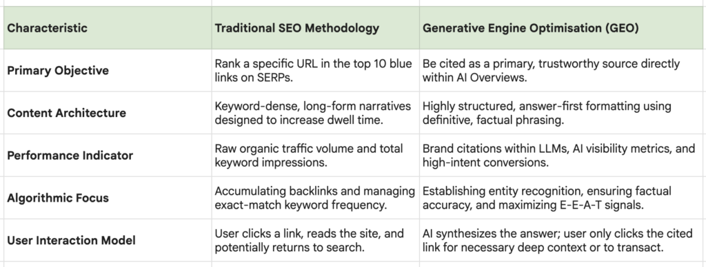 Traditional SEO and GEO difference