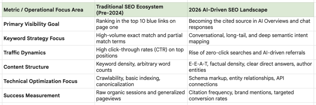 Operational Focus Area for Traditional SEO and AI SEO