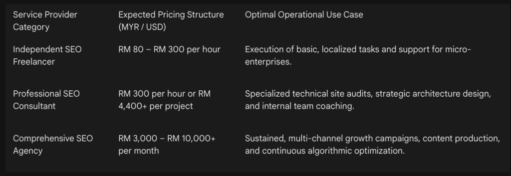 Service Provider and Pricing Structure